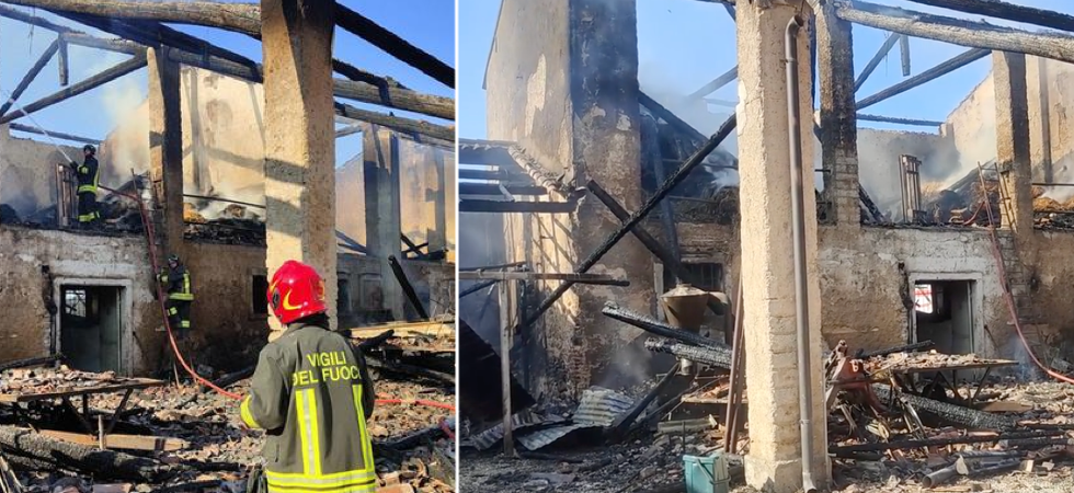 Le fiamme avvolgono il fienile di un'azienda agricola, a fuoco 100 quintali di fieno: evacuati gli animali